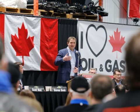 Leader of the Conservatives, Andrew Scheer, speaking at a rally in Moosomin, Saskatchewan. Photography by Photos Andre Forget.