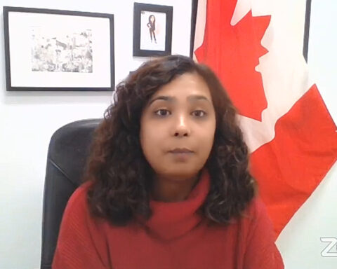 MPP Iqra Khalid speaking at an online event by Indigenous and Muslim Education