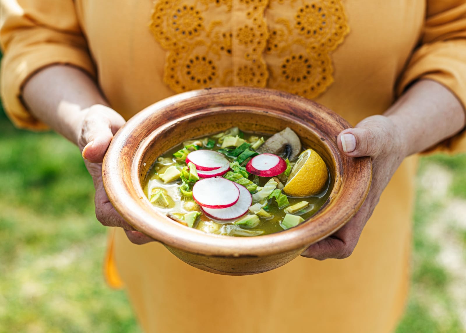 Angeles Canedo with pozole