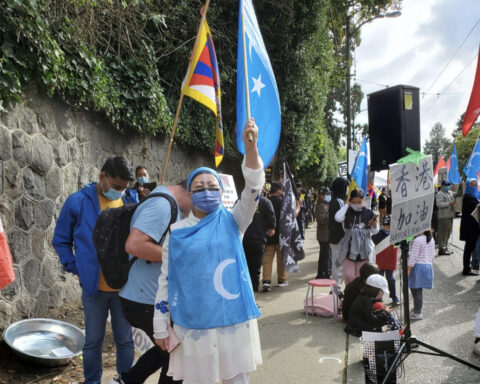 A protest against the Chinese government's treatment of Uyghurs