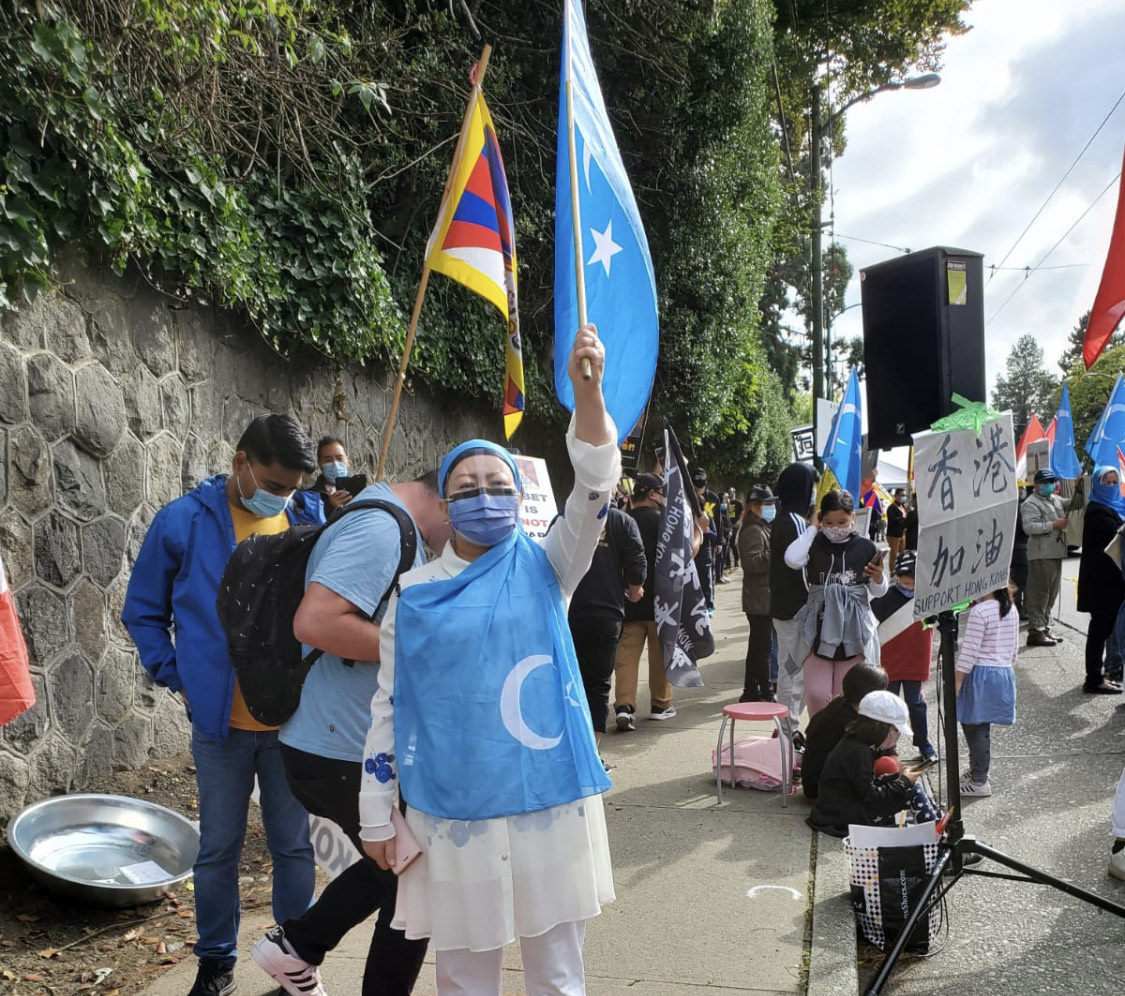 A protest against the Chinese government's treatment of Uyghurs