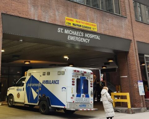 An ambulance outside St. Michael's Hospital