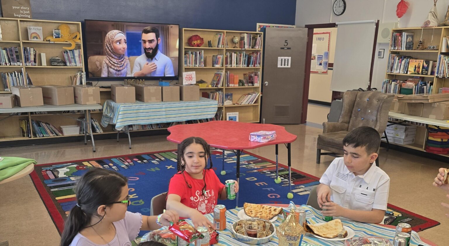 Harrow School students feast on halal food items during one of their Ramadan Club meetings. (Provided by Harrow School)