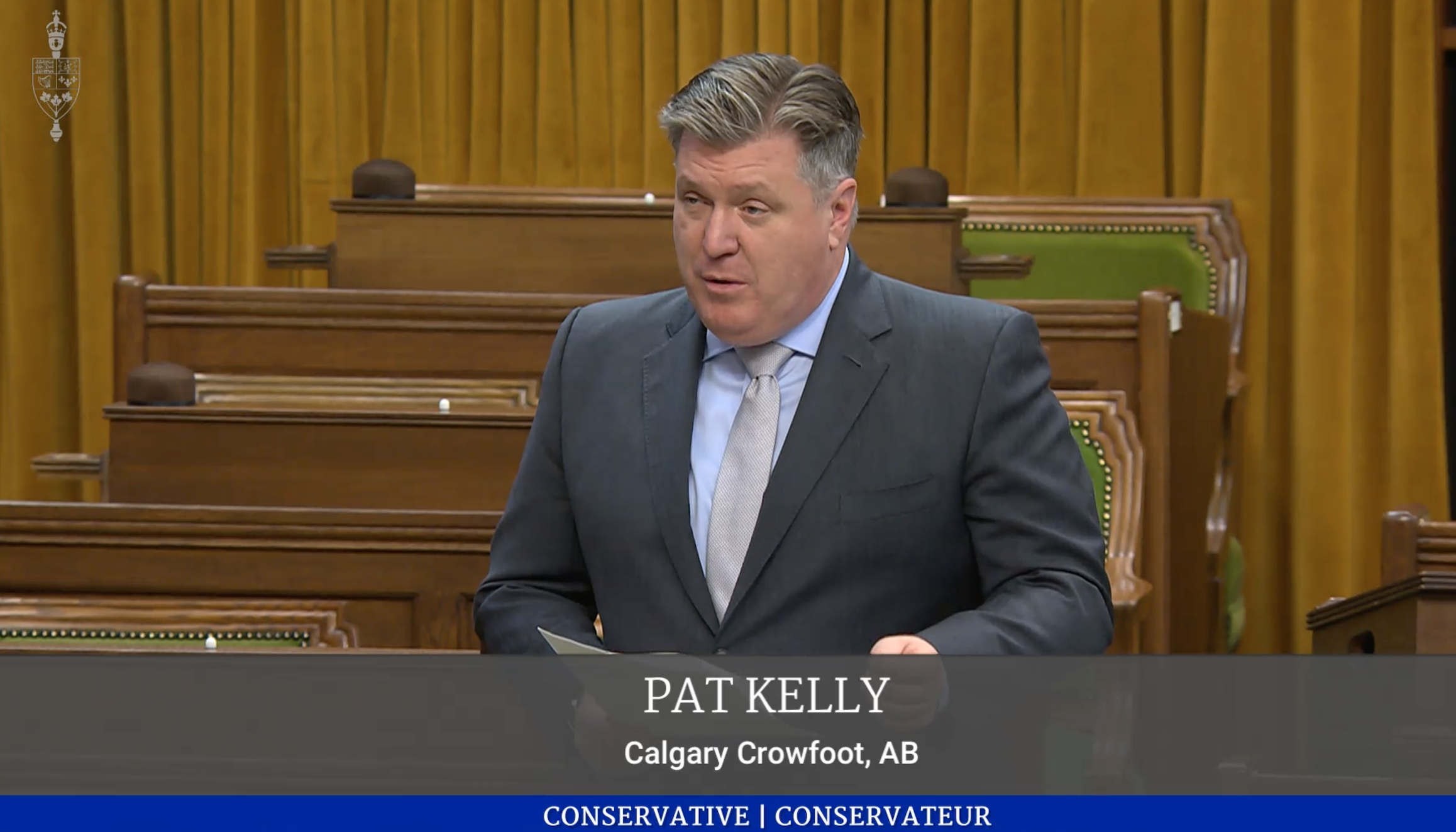 Conservative MP Pat Kelly stands in the House of Commons while presenting a petition.